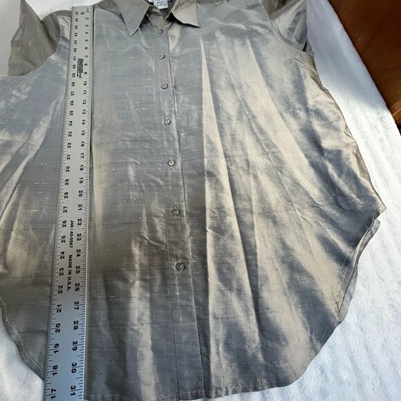 Saks Fifth Avenue Folio Collection Womens 100% Silk Shirt 2X Gray Long Sleeve - Picture 7 of 7